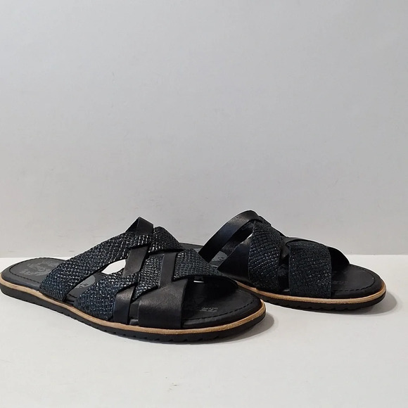 Sorel Black Bohemian Boho Ella Leather Suede Comfy Slip On Slide Sandals Size 9 - Picture 1 of 9